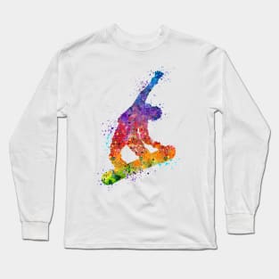 Snowboard Boy Trick Watercolor Long Sleeve T-Shirt